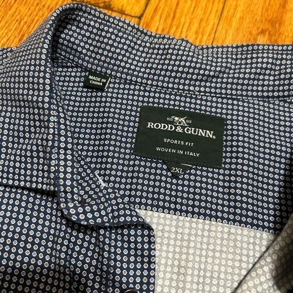 Rodd & Gunn Dress Shirt 2XL Geometric Blue Sports Fit Italian Fabric Button Up - Picture 4 of 9